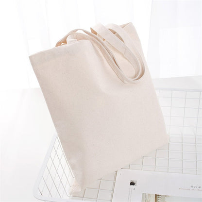 Large Capacity Canvas Shopping Bags Folding Eco-Friendly Cotton Tote Bags Reusable DIY Shoulder Bag Grocery Handbag Beige White