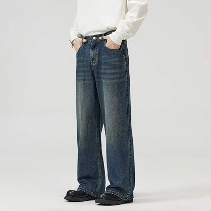 Calça Jeans Masculina Clássica Americana Hip Hop Rap Perna Larga Juventude Popular Masculina Reta Retrô Solta Calças Jeans Oversized
