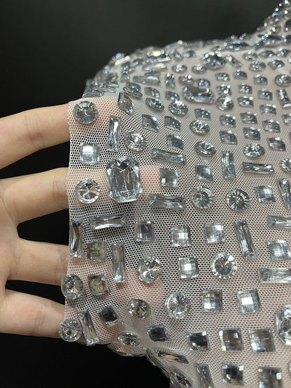 Sexy Full Drill Elastic Slim Fit Sleeveless Long Dress - Hip Wrap, For Host Stage Catwalk & Engagement Evening High-Slit Dresses