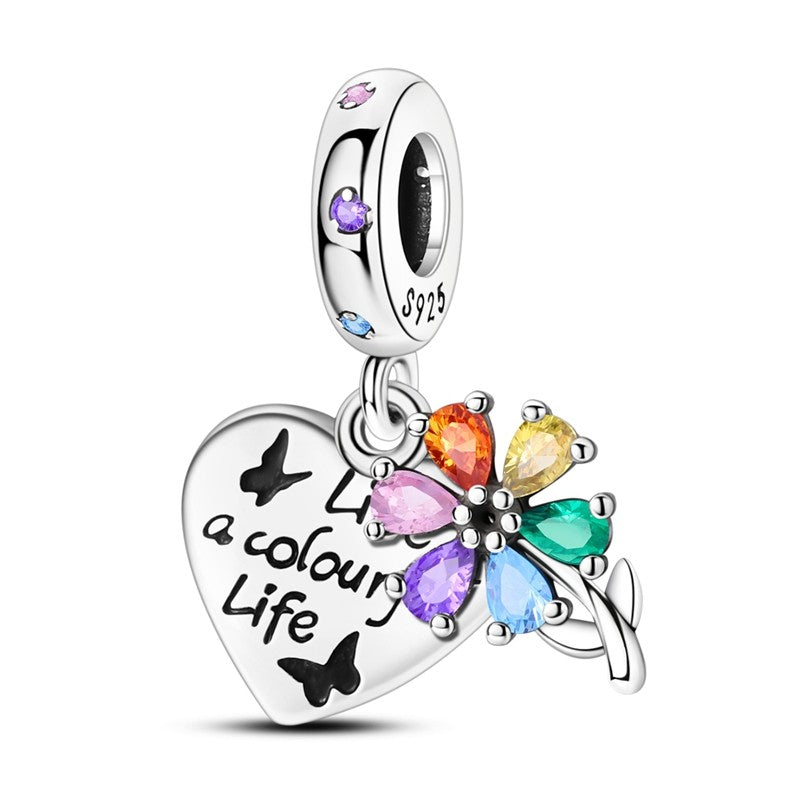 Pingente Charm Libélula Tema Primavera Prata Esterlina 925 Borboleta Flor Pendente Compatível com Bracelete Colar Joias DIY