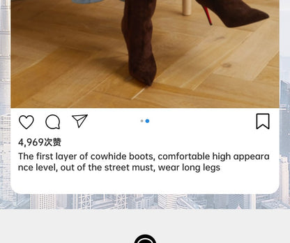 Ods Luxury Designer Sexy Pointed Toe Pole Knee High Brown Black Leather Red Sole Botas Mujer Boots For Women 8 10cm Big 41434546