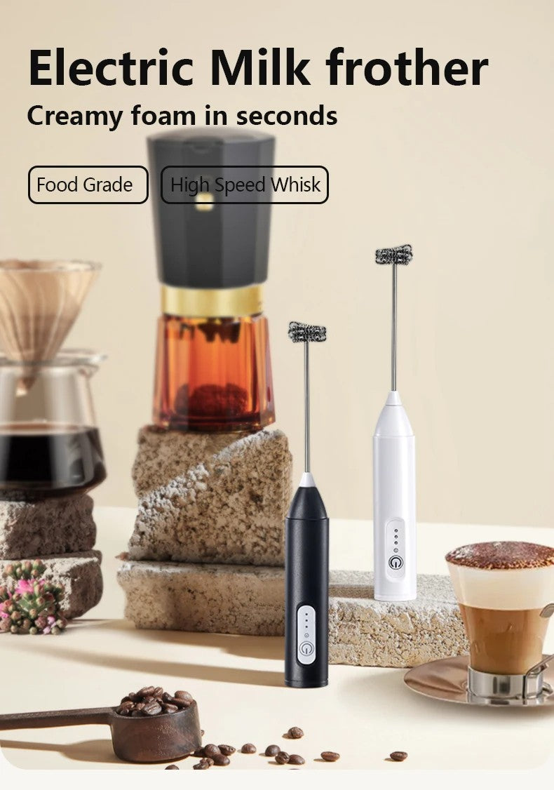 Handheld milk frother, coffee machine, portable egg beater, rechargeable 3-speed beverage jam machine, kitchen food mixer