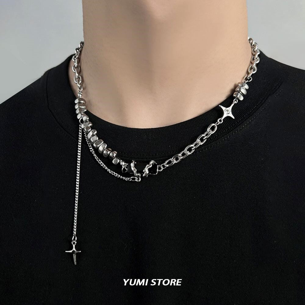 Colar de aço de titânio estrela preta para homens e mulheres, pingente de cruz moderno, colar de camisola, joias de hip hop, acessórios masculinos kpop
