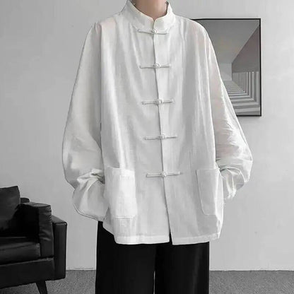 Chinese Traditional Clothes Improved Hanfu Cotton Qipao Top Autumn Spring Casual Outwear Male Big Size Shirt Kungfu Jackets