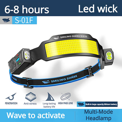 Wave Sensor Headlamp 2400mAh USB Charging Head Light 6 Modes with 315° Rotatable Side Lights For Fishing Outdoor Riding Camping