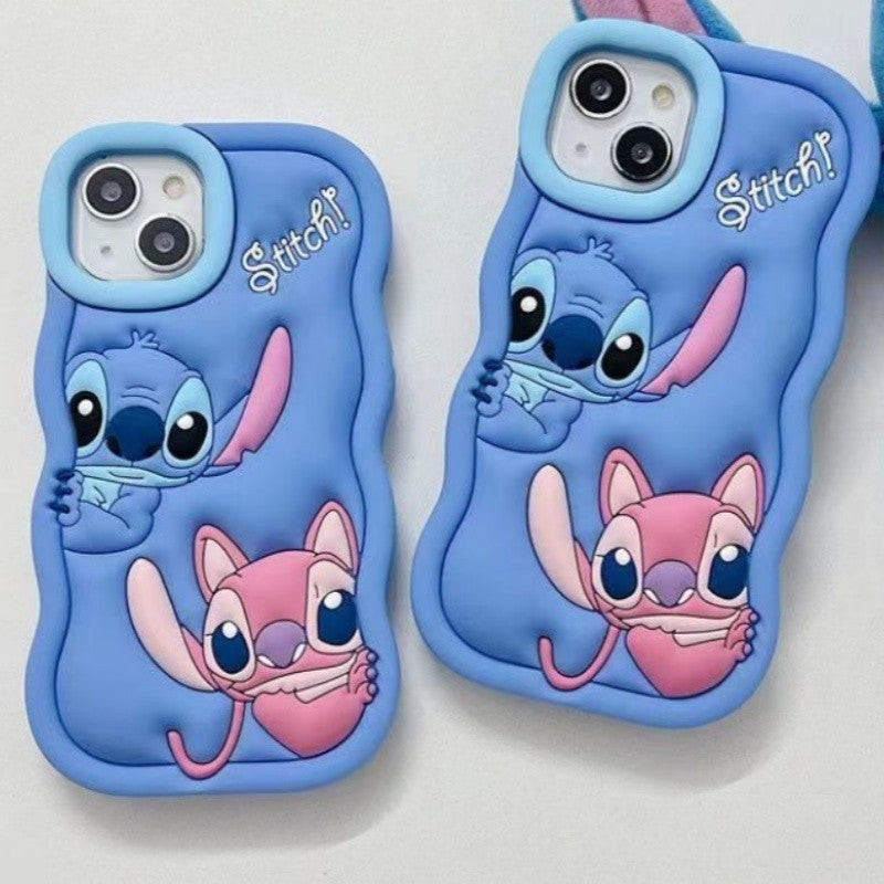 Capa de Celular Disney Desenho Animado Fofo Iphone 11 12 13 14 15 Pro Plus Stitch Material de Silicone Simples Completa Presente de Dia dos Namorados