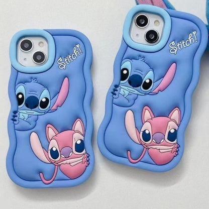 Capa de Celular Disney Desenho Animado Fofo Iphone 11 12 13 14 15 Pro Plus Stitch Material de Silicone Simples Completa Presente de Dia dos Namorados