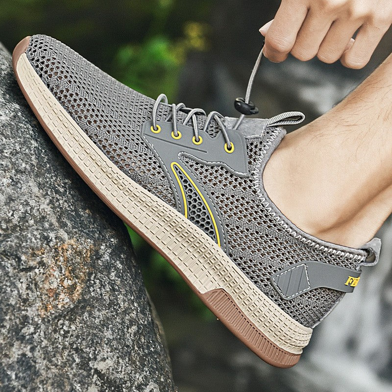 Sapatos Masculinos Casuais de Couro Genuíno para Exteriores Marca de Sapatos Masculinos para Escalada Caminhada Viagem Sapatilhas Respiráveis Masculinas Calçados de Verão