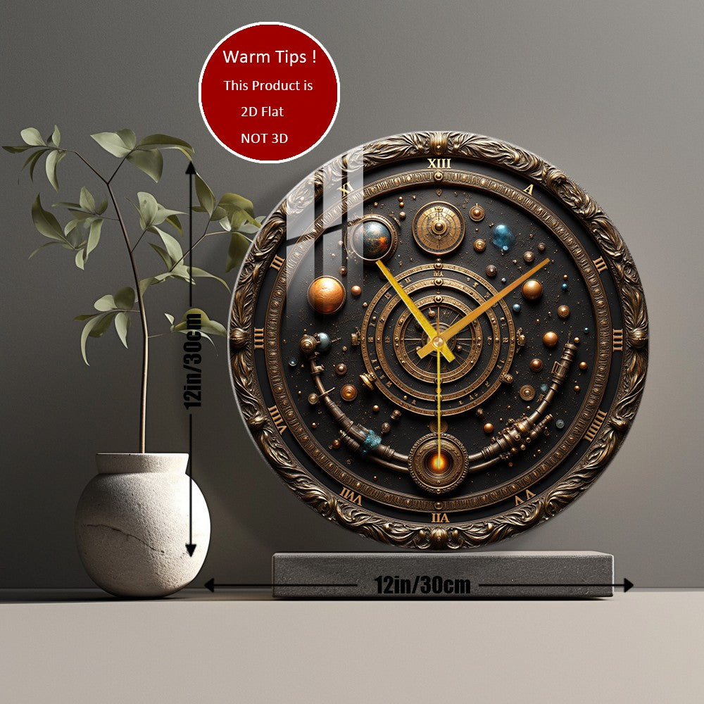 Tempered Glass Wall Clock Celestial Orrery Clock Design Suitable For Wall Decor or Tabletop Display Anywhere