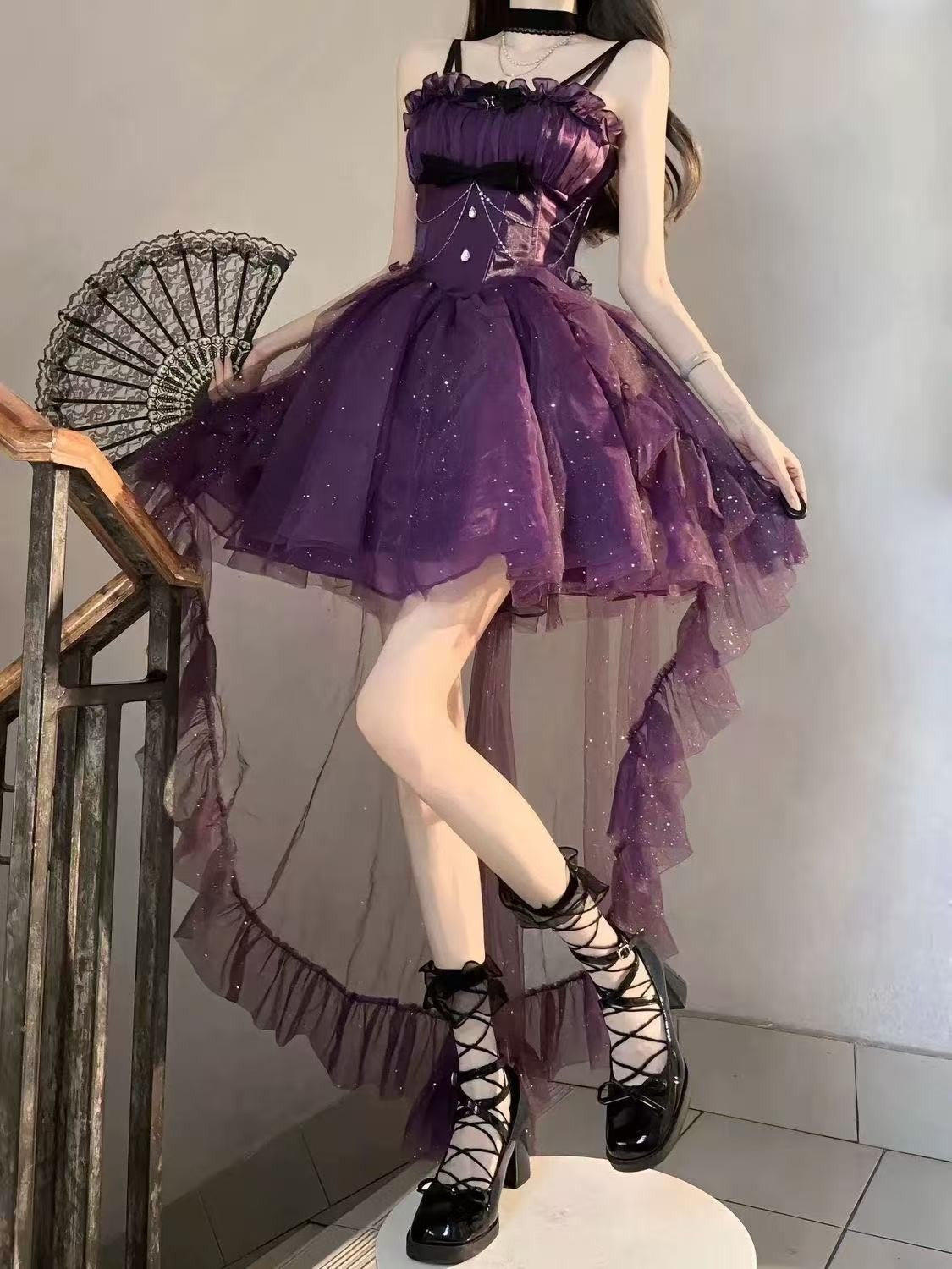 Gothic Y2k Sling Dress Women Harajuku Retro Tulle Ruffles Trim Christmas Party Outfit Grunge Aesthetic Sleeveless Elegant Wear