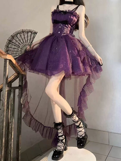 Gothic Y2k Sling Dress Women Harajuku Retro Tulle Ruffles Trim Christmas Party Outfit Grunge Aesthetic Sleeveless Elegant Wear