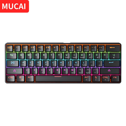 Teclado Mecânico Gamer MUCAI MK61 USB Esports 61 Teclas Eixo Vermelho Com Fio Cabo Destacável Retroiluminação RGB Hot Swap