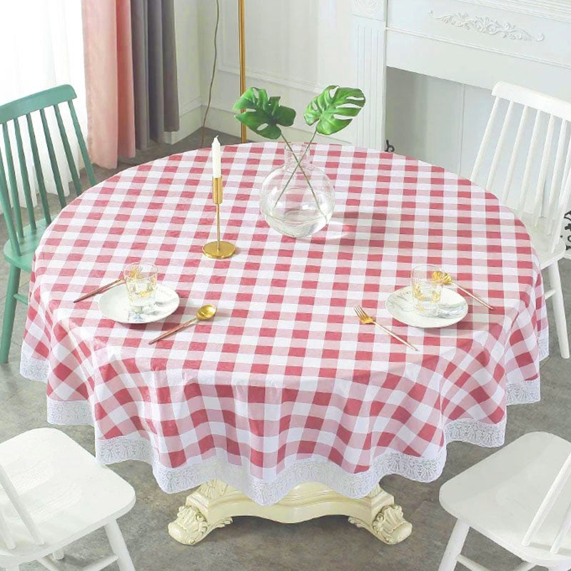 137/152/180/200/220cm 7Colors Oil-proof Flower Grid Round Table Cloth Waterproof Party Festival Surface Cover Picnic Blanket
