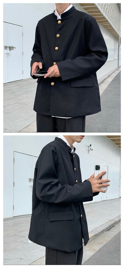 Japan Style School Uniform Jacket Stand Collar Men Women Tunic Suit Jacket DK Costume Black Coat With Nameplate High Version