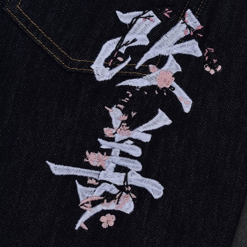 Fromszn raw baggy jeans Y2K retro art font embroidery black jeans Harajuku hip hop unisex woven washed patchwork wide leg pants