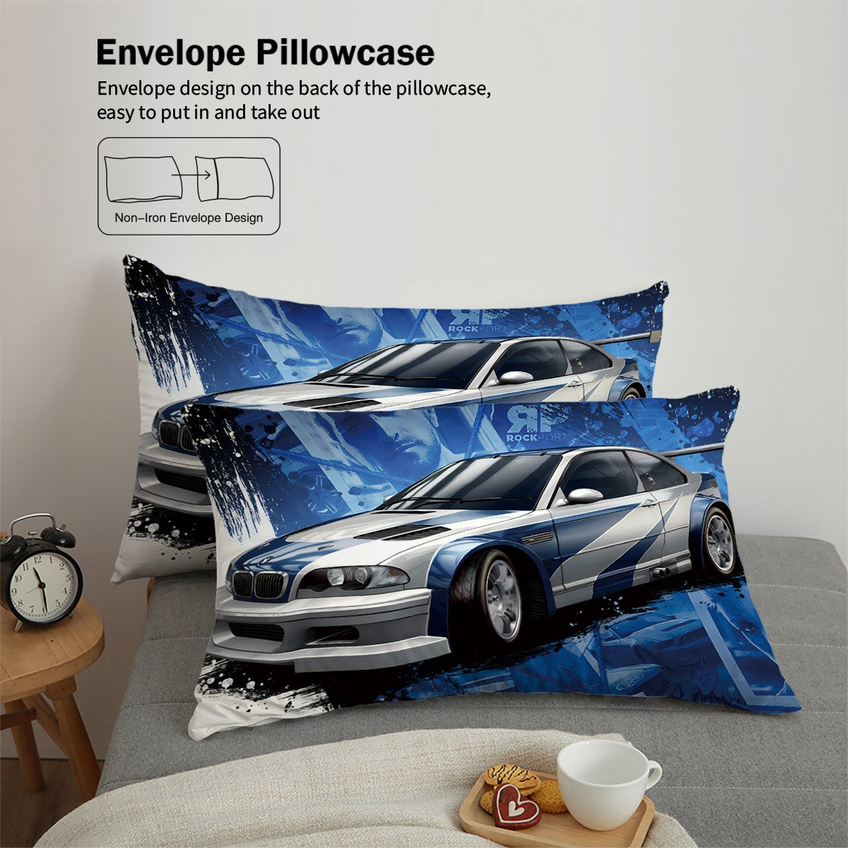 3pcs sports car racing print bedding set 1 quilt cover + 2 pillowcases unfilled, skin-friendly, breathable, anti-pilling