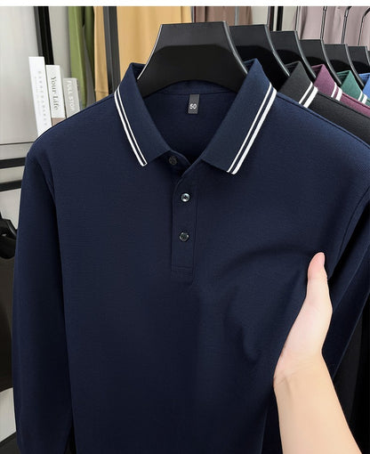 100% pure cotton high-quality brand men's long sleeve polo shirt autumn fashion striped original design golf top casual T-shirt