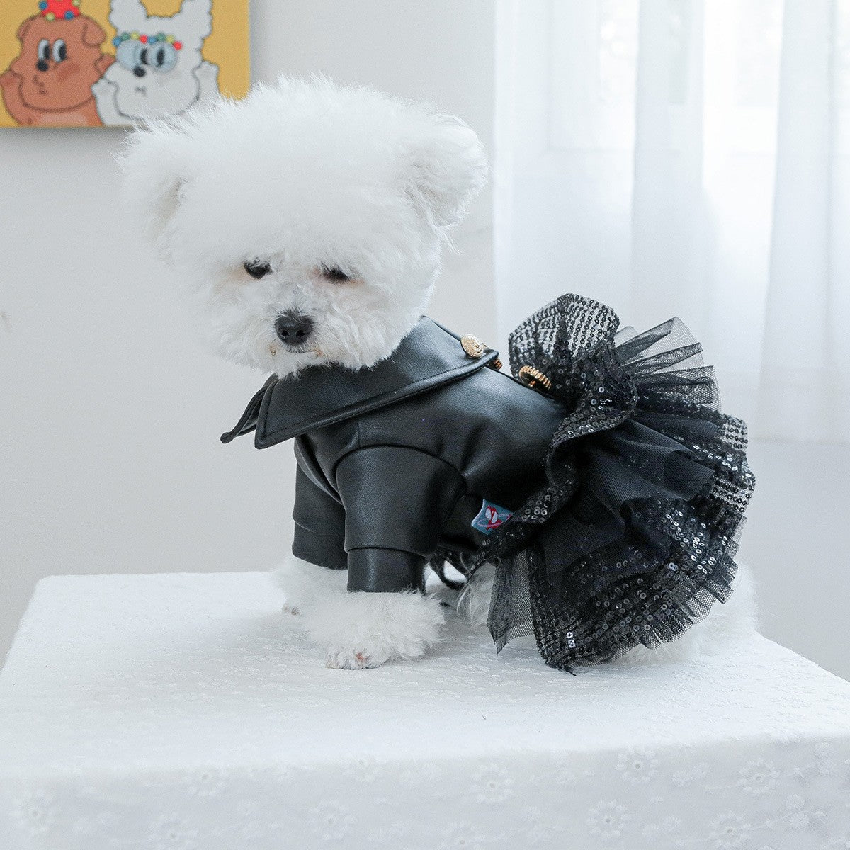Roupa de Luxo para Cães Roupa de Princesa em Couro Preto Impermeável Outono Inverno para Cães Pequenos e Grandes Menina Menino Casaco XS XL Trajes Elegantes