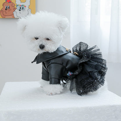 Roupa de Luxo para Cães Roupa de Princesa em Couro Preto Impermeável Outono Inverno para Cães Pequenos e Grandes Menina Menino Casaco XS XL Trajes Elegantes