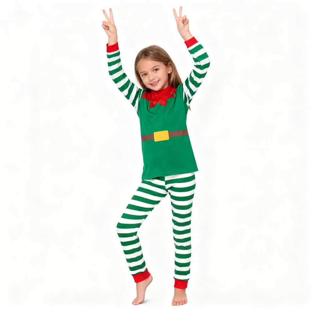 Boys Girls Christmas Pajamas Set Children Elf & Santa Costumes Baby Pijama Kids Long Sleeve Striped Pants Sleepwear For Xmas