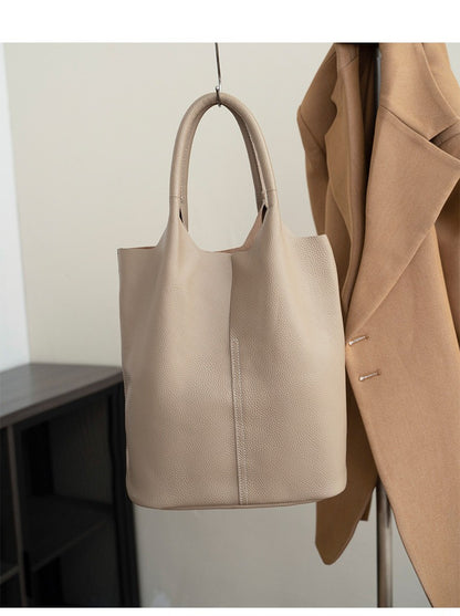 Genuine Grade Leather Women Commuter Tote Bag Ladies Soft Cowhide Tote Shoulder Handbag Large Female Bucket Bag Luxury Designer