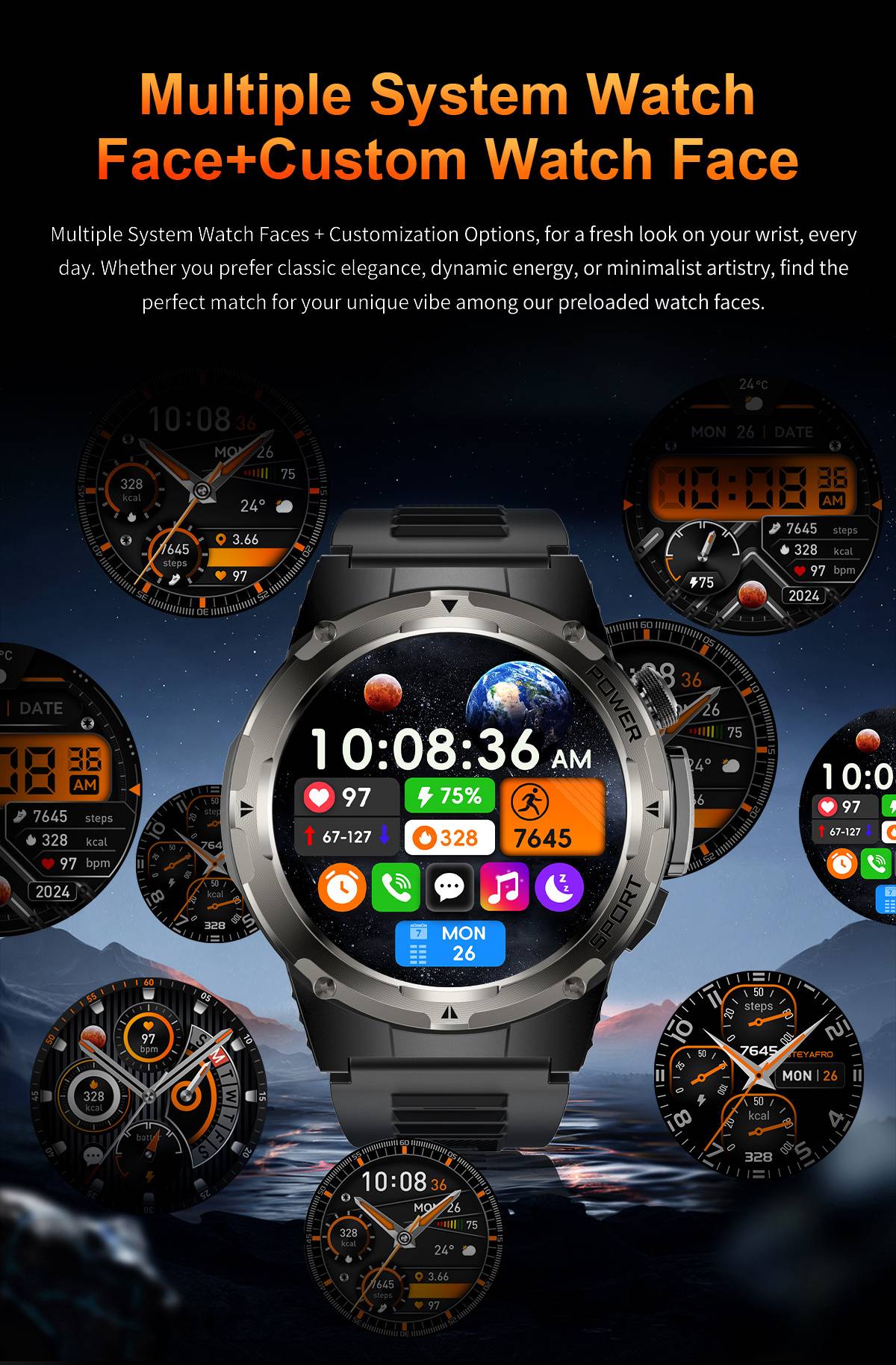 2026 Popular Outdoors GPS Sports Smart Watch Masculino Tela AMOLED Bússola à Prova D'água 500mAh NFC Chamada HD Smart Watch Para Homens T-REX 3