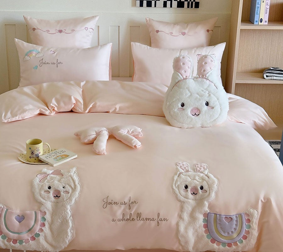 cute cartoon alpaca bedding set single double teen,twin full queen king cotton home textile flat sheet pillow case quilt cover