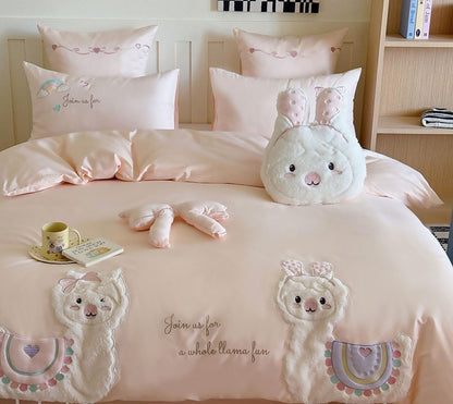 cute cartoon alpaca bedding set single double teen,twin full queen king cotton home textile flat sheet pillow case quilt cover