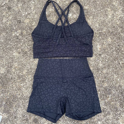 Solid Color gym bike Yoga Set short Legging +cross sport bra Tracksuit  Athletic Women Gym Suit Comprehensive Training Jogging