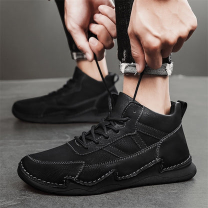 Handmade Mens Low Top Sneakers Classic Mens Leather High Top Shoes Fashion Outdoor Motorcycle Boots Lace Up Non-Slip Ankle Boots