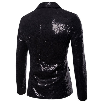 Men's Suit Round Sequin Pocket Single Row Button Wedding Groom Stage Show Hosting Dinner Menswear Bar Dance Casual Men Blazer
