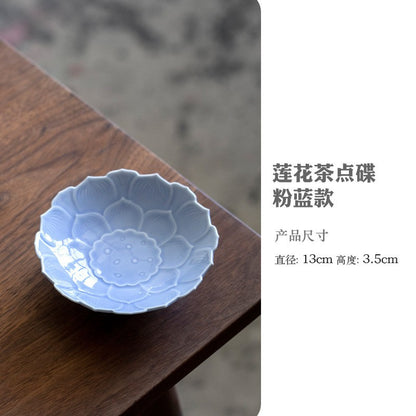 Ceramic Lotus Fruit Dishes Handmade Pastry Plate Self-help Display Home Table Decoration Trays Sharing Plate Supplies Gift Craft