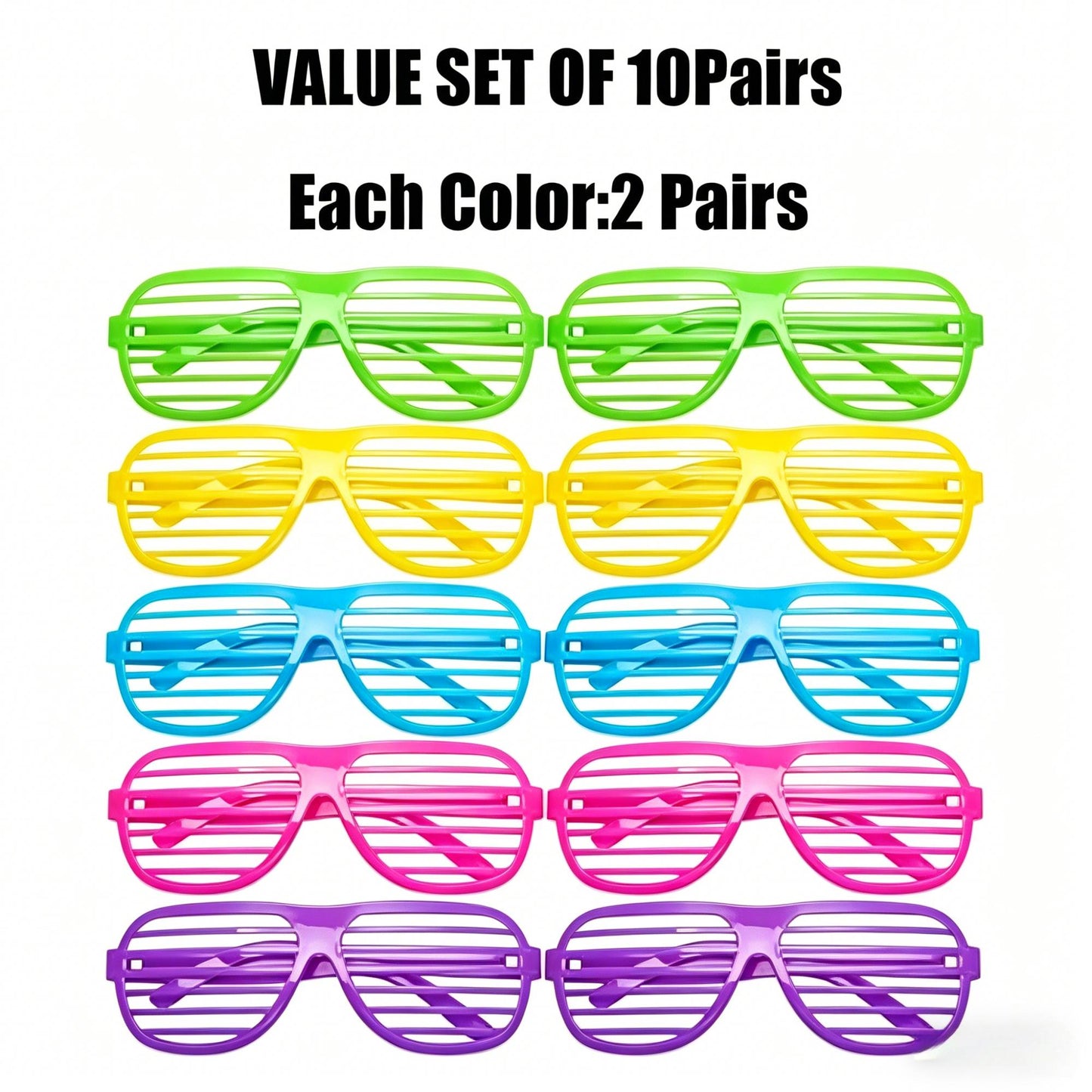 10 Pairs Shutter Shades Glasses Neon Slotted Glasses 80s Accessories Eyewear Props Party Decoration