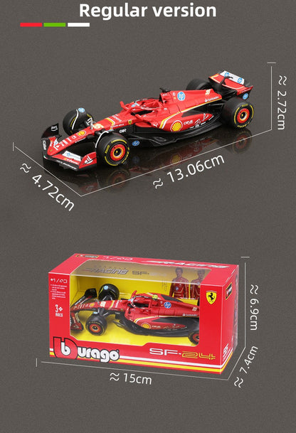 Bburago 1:43 Ferrari SF24 F1 Modelo de Carro 2024 Temporada 16# Leclerc 55# Sainz Veículo de Luxo em Liga de Metal Fundido Fórmula de Corrida Brinquedo Presente