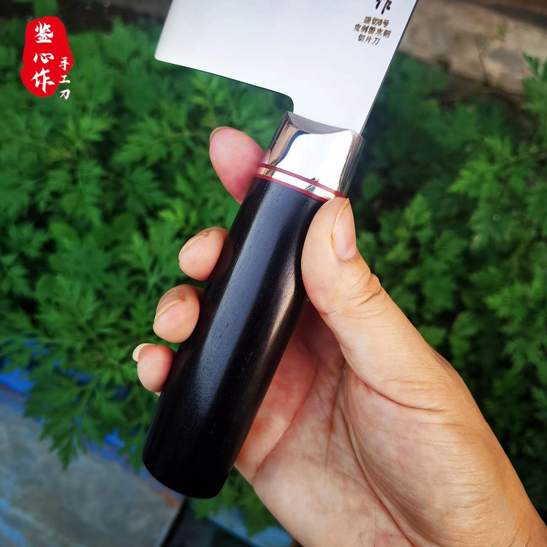 Faca de Chef Chinesa de 7 Polegadas Aço de Alta Velocidade em Pó SG2 Núcleo de Aço Clad de 3 Camadas Lâmina Cabo de Ébano Faca de Cozinha para Fatiar e Cortar