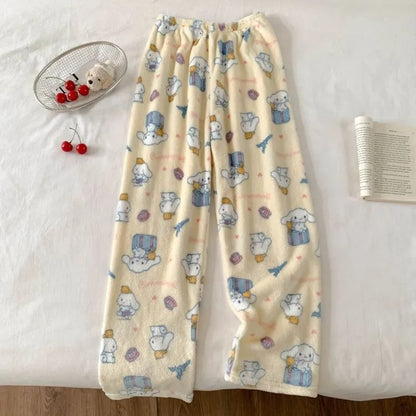Yuguigou Flannel Sleeping Pants For Women Thickened Coral Fleece Pants For Autumn And Winter Cute Student Warm Plush Home Pant
