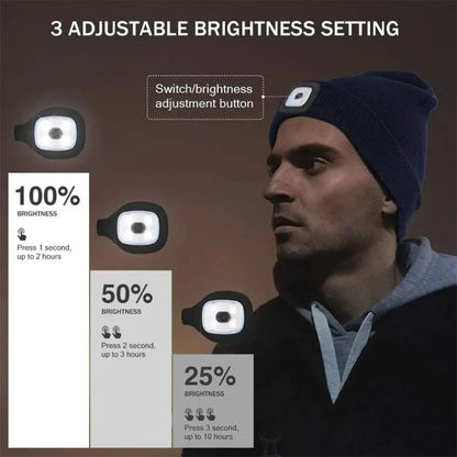 LED Light Knitted Hat Warm Elastic Beanie Autumn Winter Outdoor Sports Night Fishing Hiking Camping Glow Bonnet Unisex Headlight