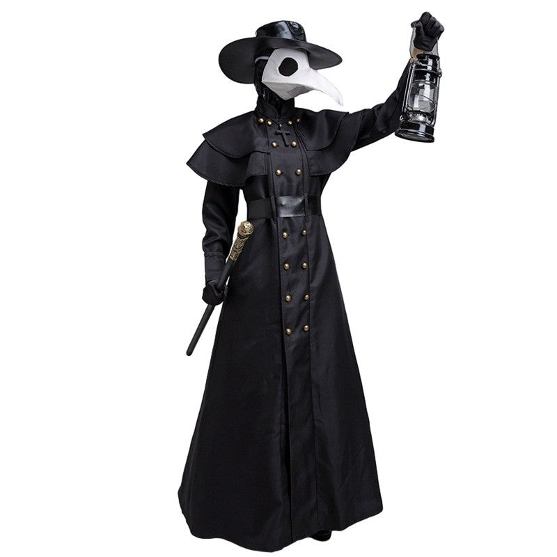 Halloween Medieval Hooded Robe Plague Doctor Costume Mask Hat for Men Monk Cosplay Steampunk Priest Horror Wizard Cloak Cape 5XL