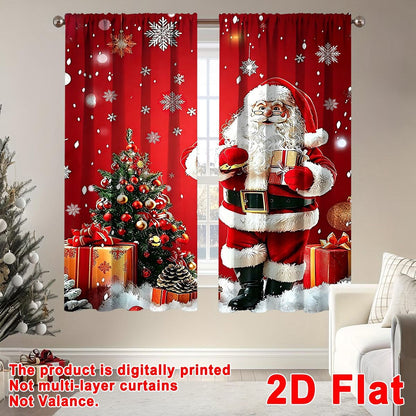 2pcs Merry Christmas Curtains Santa Xmas Tree Design 60*150cm Polyester Window Drapes for Home Bedroom Decor Festive Supplies