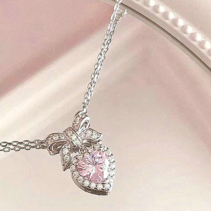 Colar de Coração de Zircônia Rosa Planeta da Moda Colar de Corrente de Clavícula Estética Feminina Presente de Dia dos Namorados Joias de Festa