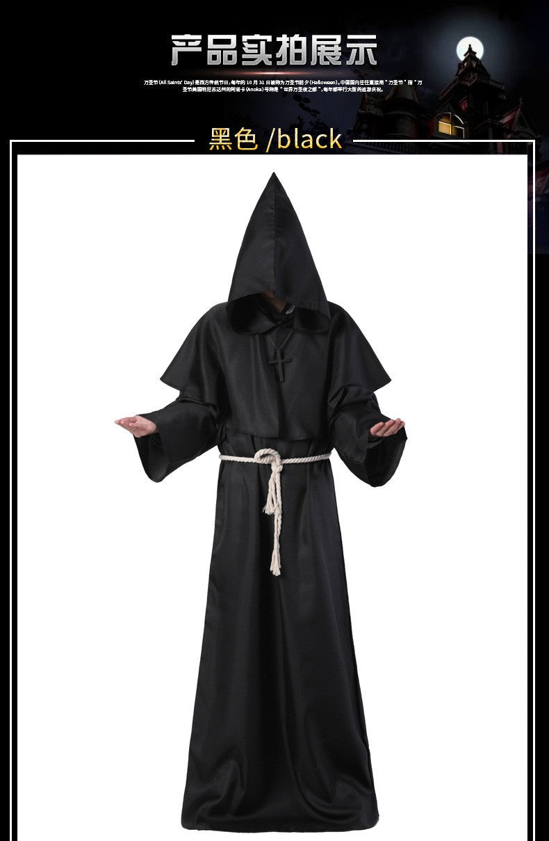 Medieval Hooded Monk Friar Priest Wizard Long Robe Unisex Adult Loose Stage Outfit For Masquerade Theme Party Halloween Cosplay