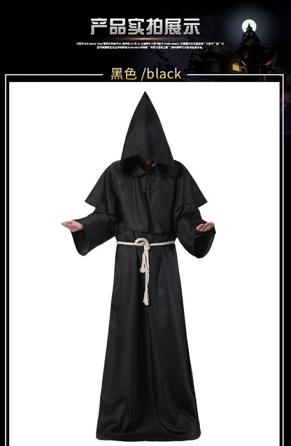 Medieval Hooded Monk Friar Priest Wizard Long Robe Unisex Adult Loose Stage Outfit For Masquerade Theme Party Halloween Cosplay