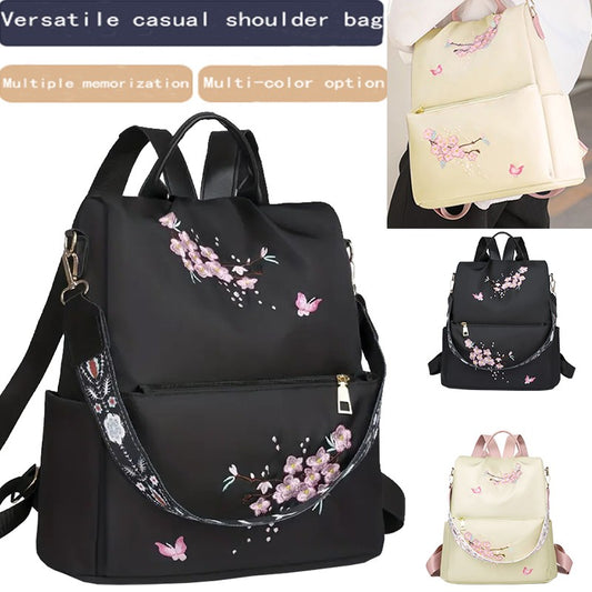 Neutral style backpack for men and women, suitable for daily travel and outings. Features a rear zipper with printed design.