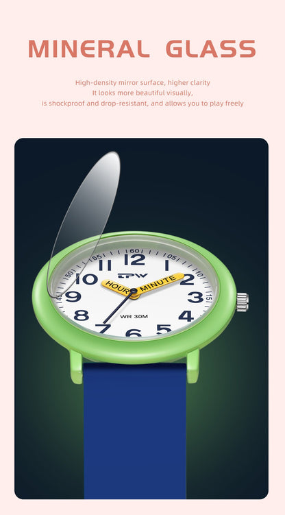 TPW Learning Watch Colorful Dial Cute Watch For Young Ladies Rubber Strap Luminous Hands