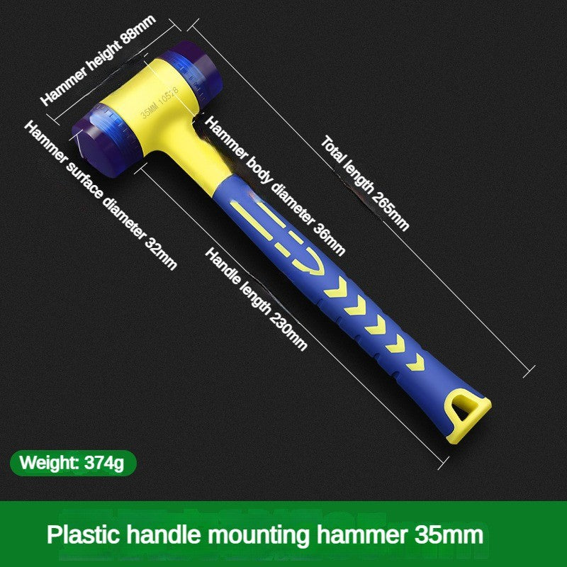 1 martelo de instalação de cabeça dupla, martelo de borracha de 25 mm a 45 mm com cabo de borracha, martelo de instalação isolado destacável