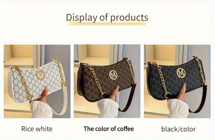 Vintage Underarm Bag for Teenager Letter Print Crossbody Small Square Bag with Chain Shoulder Handbag Adjustable Crossbody Strap