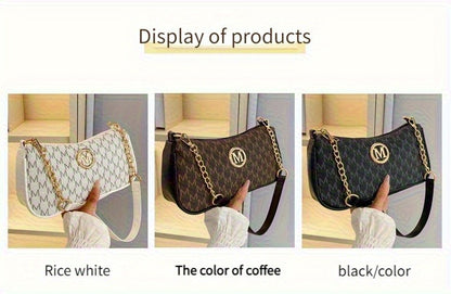 Vintage Underarm Bag for Teenager Letter Print Crossbody Small Square Bag with Chain Shoulder Handbag Adjustable Crossbody Strap