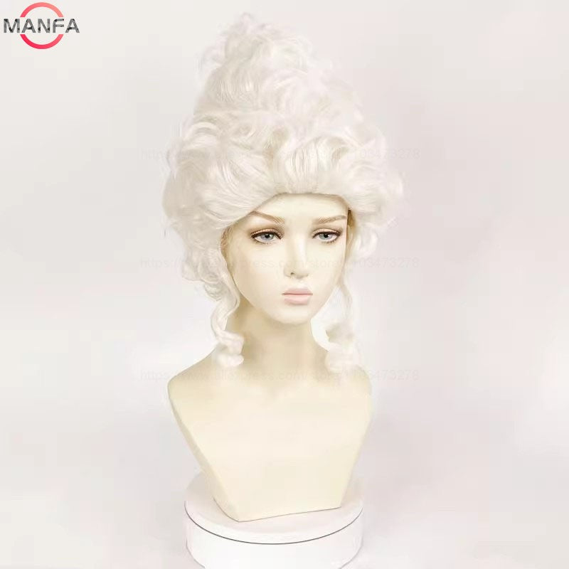 Perucas de Cosplay Maria Antonieta Princesa Médio Encaracolado Resistente ao Calor Peruca de Cabelo Sintético + Touca de Peruca