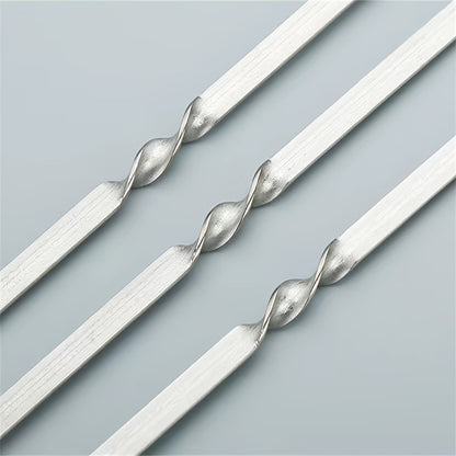 10Pcs Stainless Steel Barbecue Skewer Reusable BBQ Skewers Kebab Iron Stick For Outdoor Camping Picnic Tools Cooking Tools