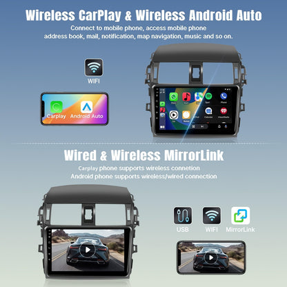 Rádio automotivo sem fio de 9 polegadas para Toyota Corolla 2009 2010 2011 2012 2013, compatível com CarPlay Android Auto, tela de toque 2+32G
